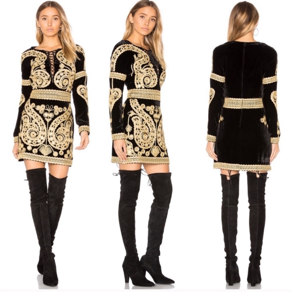 For Love & Lemons Ornate Velvet Mini Dress, XS + NWT